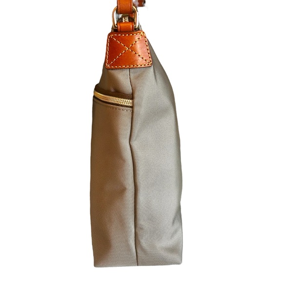 Dooney & Bourke Nylon Crossbody Purse Gray with Tan Leather Trim Accents - Picture 5 of 14